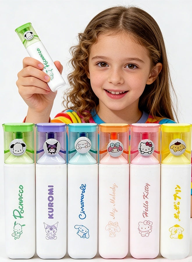 Sanrio 6-Color Highlighter Set, Cute Kuromi & My Melody Patterns, Dry-Quick Fluorescent Markers with Chisel Tip, Office School Supplies, Perfect Student Gift, Back to School & Gift Idea - Image 1